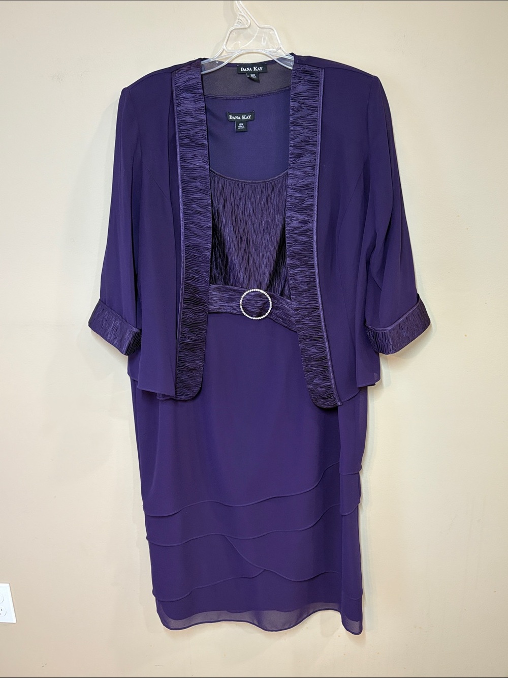 Dana Kay Purple Layered Midi Skirt Dress with SheerJacket and Rhinestone Accent